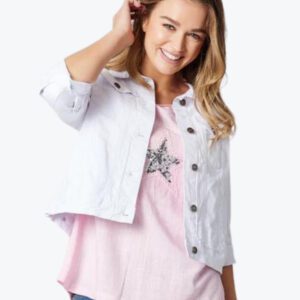 Threadz collared denim jacket white