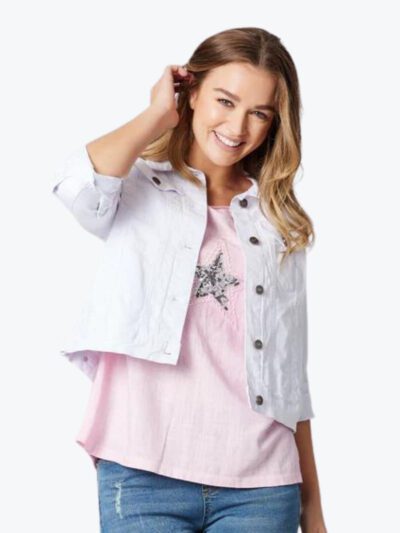 Threadz collared denim jacket white