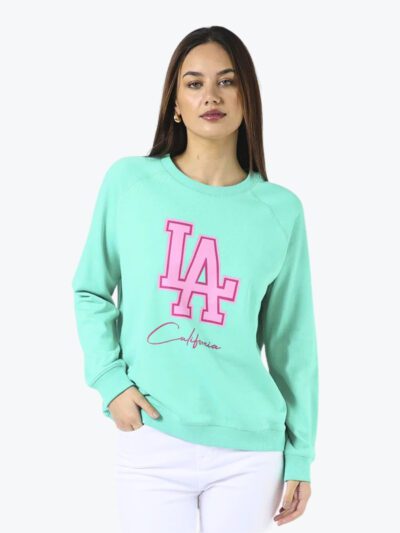 Stella + Gemma classic sweater mint with pink LA California print