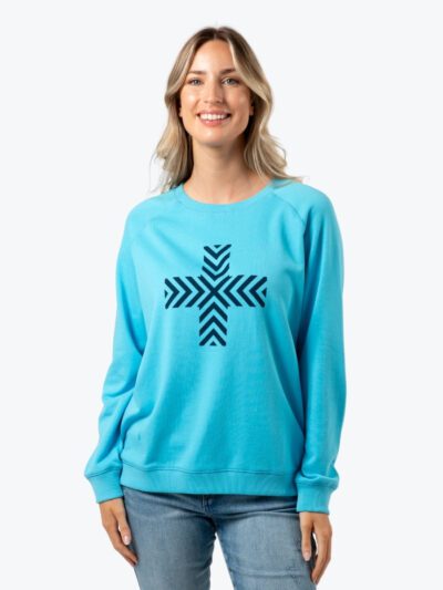 Stella + Gemma classic sweater sky blue with navy arrow cross