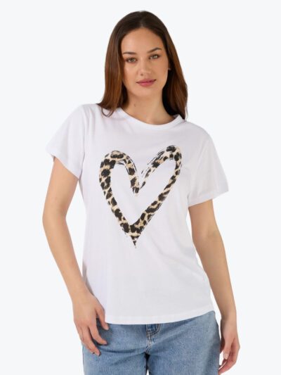 Stella + Gemma leopard heart tshirt white