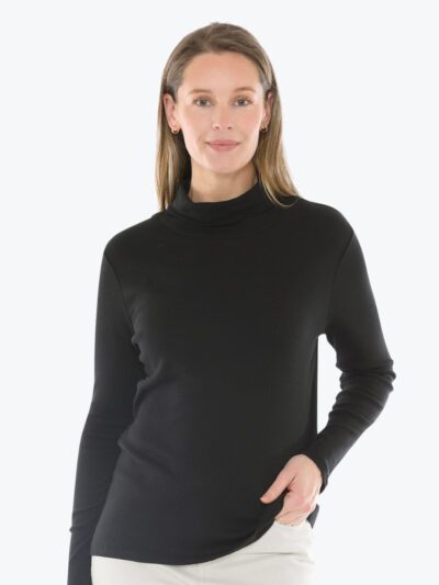 Jump Cotton Roll Neck Skivvy in Black