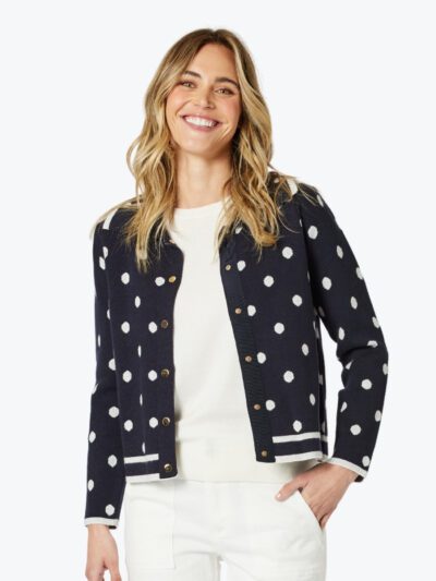 Gordon Smith Ascot Cardigan in Navy with white spots
