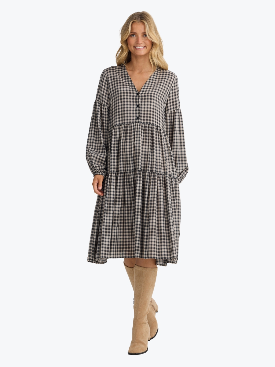 Isabella Dress | Natural W Black Check Isabella Dress | Natural W Black Check