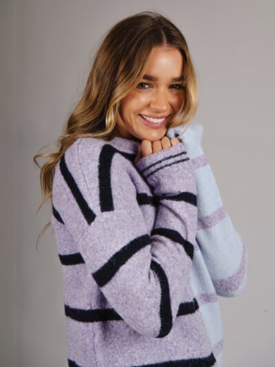 Bella Striped Colour Block Pullover in Purple