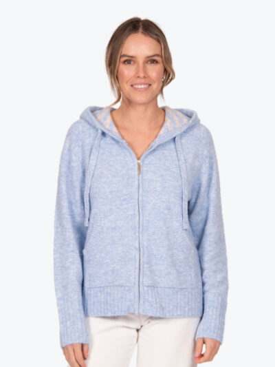 Fields Zip Stripe Hoodie in Ice Blue/Oatmeal