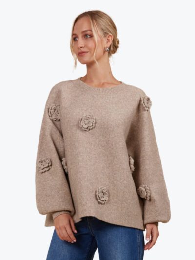 Isle of Mine Miru Flower Jumper in Taupe