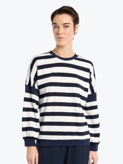 Marco Polo Spliced Stripe Sweat in Navy/Ivory