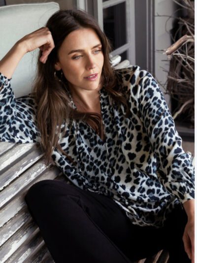 Jump Snow Leopard Ruffle Neck Top in Multi