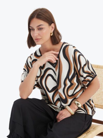 Tirelli Bishop Sleeve Swirl Top in Chartreuse Swirl