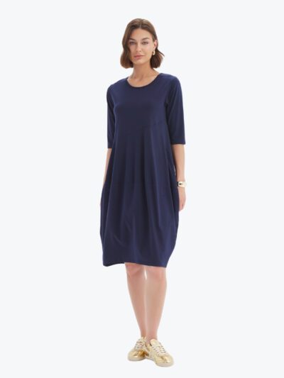 Tirelli Diagonal Seam Summer Dress in Deep Navy