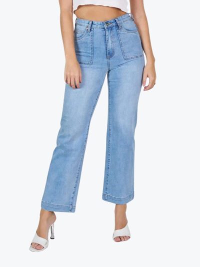 Wakee Wide Leg Light Denim Jean in Light Denim