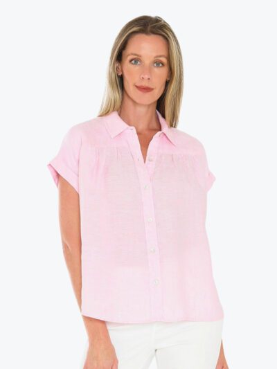 Jump Gather Short Sleeve Shirt in Peony